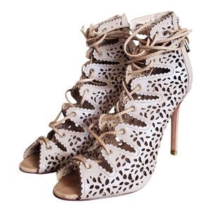 Schultz Sandalia Salto Alto Atanado Beige Leather High Heel Shoes Womens Size 6B